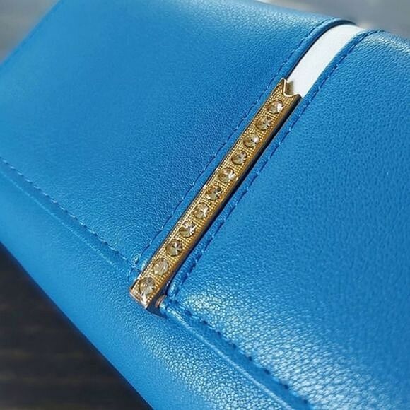 BNIB Dunxilu blue leather rhinestone detail clutch wallet - Picture 10 of 14